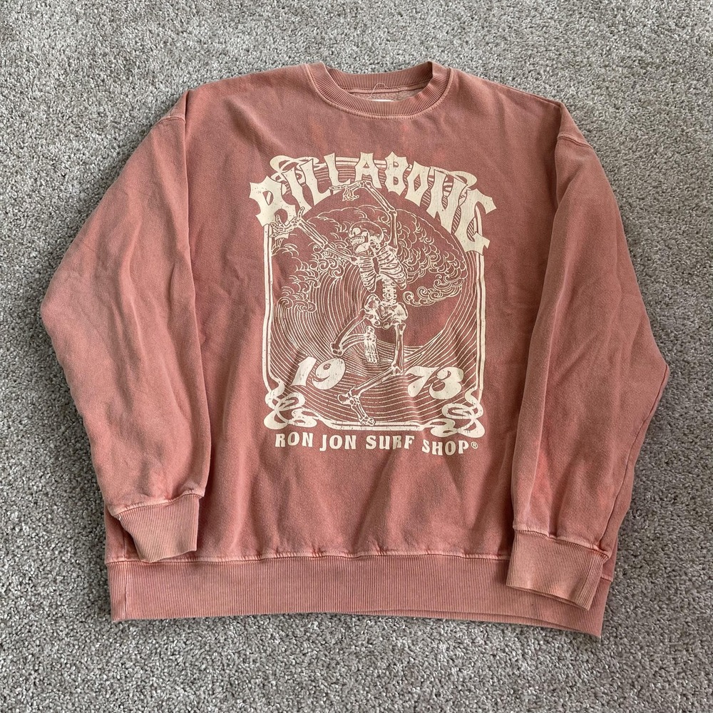 Billabong Sweatshirt Womens Medium Pink Fleece Pullover Ron Jon Skeleton Surf - Picture 1 of 8